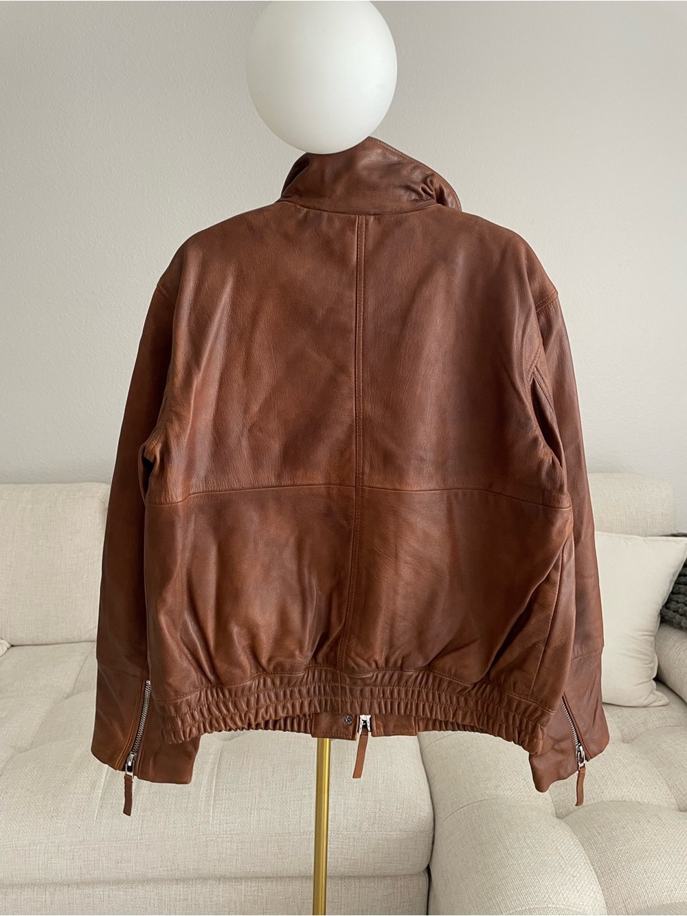 NWT 100% Leather Bomber Jacket ZW Collection Limited Edition Brown MSRP $419 - Picture 6 of 11